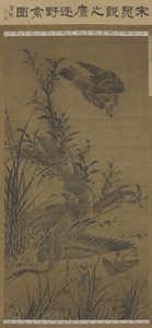Hawk Pursuing Water Fowl, dynastie Ming, konec 15.-začátek 16. století (inkoust a barva na hedvábí)