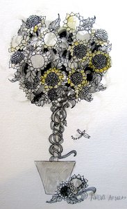 Slunečnicové aranžmá, 2015 (pero a tuš)