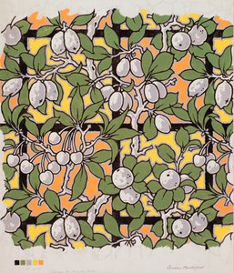 Mixed Fruit on Trellis, design pro bavlnu s potiskem, 20. století od Lindsay P. Butterfield
