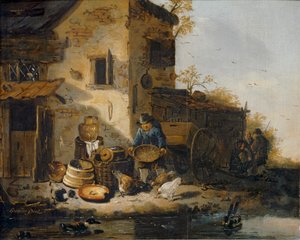 Farmář krmí kuřata ... od Lionel Hamilton Renwick