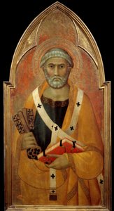 Znázornění svatého Petra (San Pietro) Detrempe na dřevě od Lippa Memmiho (známého z let 1317-1347) Slunce ze 14. století. 0,94x0,44 m - Reprezentace svatého Petra (San Pietro). Tempera na dřevě od Lippo Memmi (známý od 1317 do 1347)
