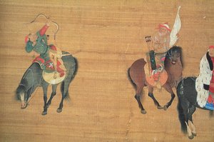 Kublajchán (1214-94) Lov (detail), dynastie Yuan (inkoust a barva na hedvábí) (viz 150417)