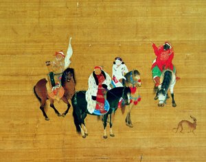 Kublajchán (1214-94) Lov, dynastie Yuan (inkoust a barva na hedvábí) (detail) od Liu Kuan-tao