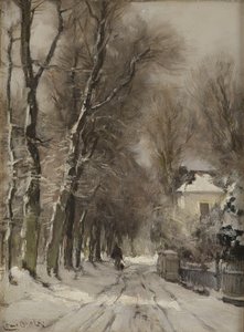 Zasněžená cesta v zimě (olej na desce) od Lodewijk Frederik Hendrik (1850 1936) Apol