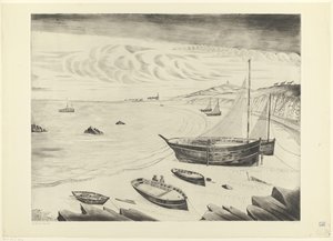 Osm lodí kotvících na pláži Les Vaisseaux (původní název) od Lodewijk Schelfhout (signed by artist)