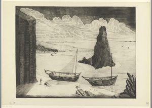 Dvě kotvící lodě na pláži Le Rocher (původní název) od Lodewijk Schelfhout (signed by artist)
