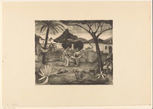 Dva muži nesoucí muže v zahradě od Lodewijk Schelfhout (signed by artist)