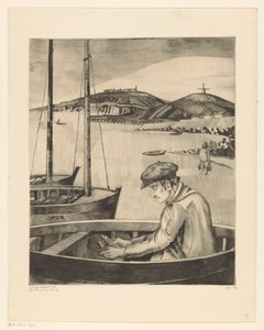 Rybář v kotvící lodi Le Pecheur (původní název) od Lodewijk Schelfhout (signed by artist)