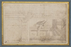 Ignudo, po nástropní fresce v Sala di Ulisse, Palazzo Poggi, Bologna od Lodovico Carracci