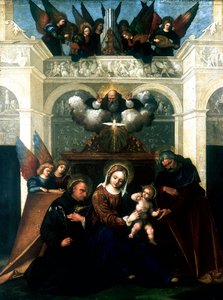 „Svatá rodina se svatým Mikulášem z Tolentina“, 1515-1530 od Lodovico Mazzolini