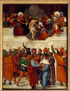 Ecce gay (Zde je ten muž) (výraz, který použil Pilát Pontský (Pontius Pilatius) v překladu Vulgáty Janova evangelia (19:5), když představuje Ježíše zbitému davu a trnovou korunu. Malba na dřevo od Ludovica Mazzolina (asi 1480-kolem