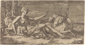 Diana odpočívá od Léon Davent after Francesco Primaticcio
