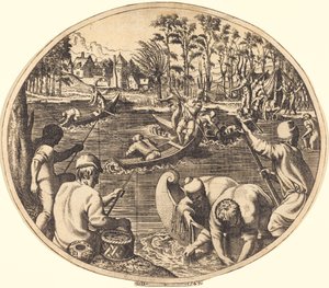 Rybářská scéna od Léon Davent after Francesco Primaticcio