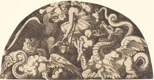 Jupiter přináší vodu Styx do Psyche od Léon Davent after Giulio Romano