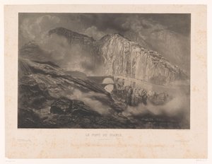 Pohled na Ďáblův most v Gotthardském průsmyku Le Pont du Diable, pasáž du St. Gothard (název na objektu) od Léon Jean Baptiste Sabatier