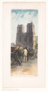 Pohled na Notre-Dame v Paříži s knihkupci v popředí Paris Notre Dame les bouquinistes (název na objektu) od Léopold Robin