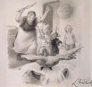Ošklivé káčátko, ilustrace Lorenze Frolicha (1820-1908) k pohádce Hanse Christiana Andersena (1805-1875).