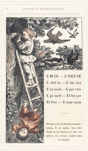 Emile, Etienne, Echelle, Echelon, Squirrel, Sparrow, Epinard, Scarer, Farry, Stourneau, strana 18 - Abeceda Mademoiselle Lili, L. Froelich a tatínek (sám Hetzel). Bibliotheque  Magasin d