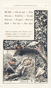 Felix, Lež, Seno, Bažant, Listí, Fanouš, Lasičky, Fíky, Jahody, Ovoce, Farma, Farmář, strana 19 - Abeceda paní Lili, L. Froelich a otec (sám Hetzel). Bibliotheque  Magasin d