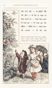 Oktáv, Odetta, Řád, Poslušnost, Deštník, Stín, Pomeranč, Oranžérie, Oko, Karafiát, Stín, Ptáci, Vůně, strana 28 - Abeceda paní Lili, autor L. Froelich a tatínek (sám Hetzel). Bibliotheque  Magasin d