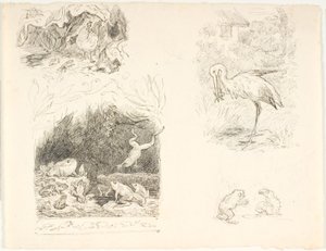 Čtyři návrhy ilustrací pro Skrubtoadsen, H.C. Andersenova nová dobrodružství a příběhy od Lorenz Frølich