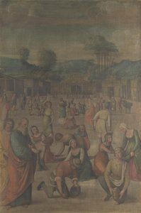 Izraelité sbírají Mannu z Mojžíšova příběhu po roce 1508 od Lorenzo Costa