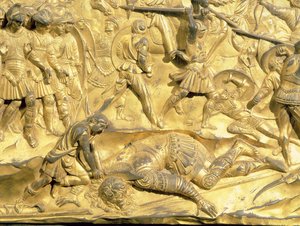 David a Goliáš, detail z původního panelu z východních dveří baptisteria, 1425-52 (pozlacený bronz) (po restaurování)