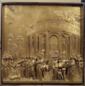 Historie Josefova života. Sklizeň pšenice: rolníci přinášejí pytle s obilím. Původní znamení nebeské brány od Lorenzo Ghiberti