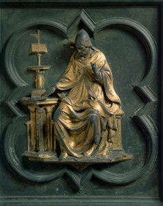 Severní brána (tzv. Křížová brána na severu), detail exteriéru: Řehoře Velikého. Bronzová socha od Lorenza Ghibertiho (1378-1455). od Lorenzo Ghiberti