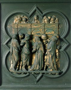 North Porte (na severu nazývaná Porte de la Croix), detail exteriéru: „“ Pentecote ““ Bronzová socha od Lorenza Ghibertiho (1378-1455) od Lorenzo Ghiberti