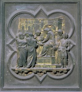 Pilát Pontský myje si ruce před Kristem, šestnáctý panel Severních dveří baptisteria San Giovanni, 1403-24 (bronz)