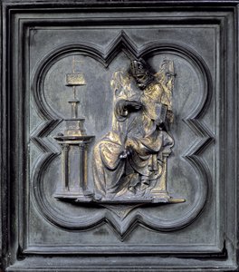 Svatý Augustin, panel H severních dveří baptisteria San Giovanni, 1403-24 (bronz)
