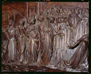 Svatyně svatého Zenobia, detail davu ze Zázraku chlapce Strozziho, asi 1432-42 bronz detail 97641