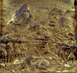 Příběh Davida a Goliáše, jeden z deseti reliéfních panelů z Rájské brány (východní dveře), 1425-52 (zlacený bronz) (viz také 87652-59 a 87661-67)