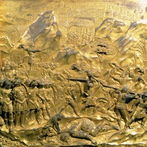 Příběh Davida a Goliáše, původní panel z East Doors of the Baptistery, 1425-52 (pozlacený bronz) (po restaurování)