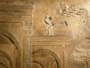 Příběh Jákoba a Ezaua, detail z původního panelu z Východních dveří baptisteria od Lorenzo Ghiberti
