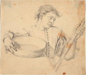Boy, half length, with a dish and a cane   1267731   cs       czech Successfully Translated  Original: 193-0082177 What one does to another, plate 77 of Los caprichos Translat: 193-0082177 What one does to another, plate 77 of 