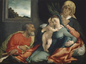 Svatá rodina se svatými Annou a Joachimem, 1535? od Lorenzo Lotto