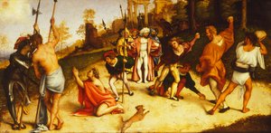 Umučení svatého Štěpána, rozdělení oltářního obrazu Martinengo od Lorenza Lotta (1480 cca 1556), olej na desce, 51x97 cm, cca 1516 od Lorenzo Lotto