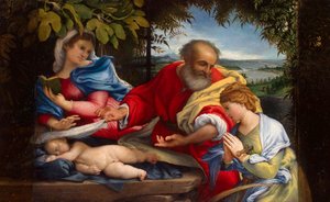 Odpočívej na útěku do Egypta se svatou Justinou, 1529. od Lorenzo Lotto