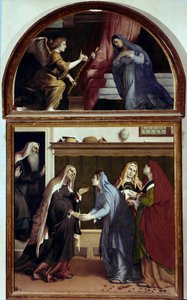 Zvěstování. Část oltářního obrazu Navštívení (olej na desce od Lorenzo Lotto