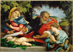 Svatá rodina se svatou Kateřinou Alexandrijskou (malba na plátně) od Lorenzo Lotto