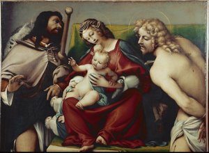 Panna a dítě se svatým Rochem a svatým Sebastianem (kolem roku 1518, olej na plátně) od Lorenzo Lotto
