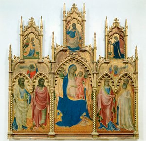 Madona s Ježíškem, svatí;nahoře: (tempera na dřevě) od Lorenzo Monaco