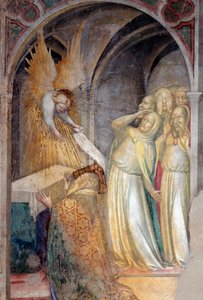 Archanděl Gabriel oznamuje příchod narození Jana Křtitele Zachariášovi, detail (Fresco
