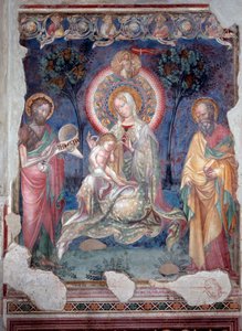 Panna s dítětem obklopená svatým Jakubem apoštolem a svatým Janem Křtitelem (Freska od Lorenzo Salimbeni