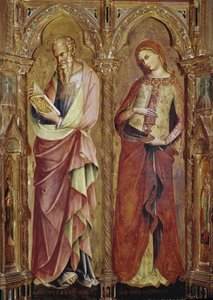 Svatý Jan Evangelista a svatá Máří Magdalena - Detail polyptychu Zvěstování (1357, tempera a plátkové zlato na dřevě)