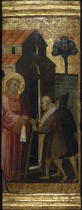 Svatý Vavřinec rozdává almužny chudým. Scény ze života svatého Vavřince, predella, ca 1412
