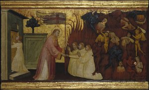 Svatý Vavřinec osvobozuje duše z očistce. Scény ze života svatého Vavřince, predella, ca 1412