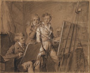 Tři mladí umělci ve studiu od Louis Leopold Boilly